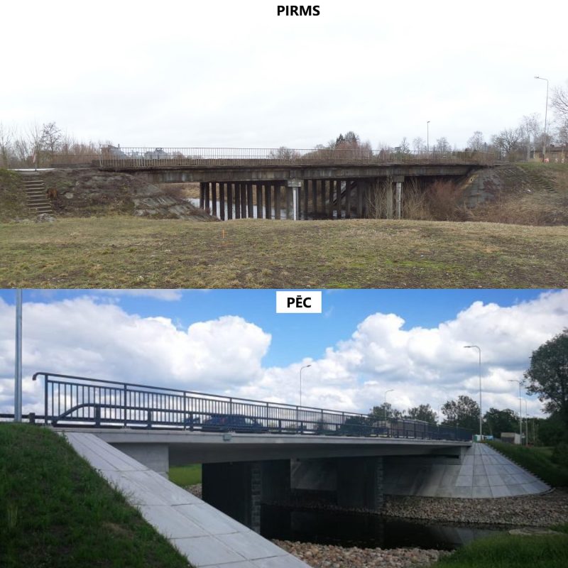 Tilts pār Platones upi Miera ielā pirms un pēc pārbūves