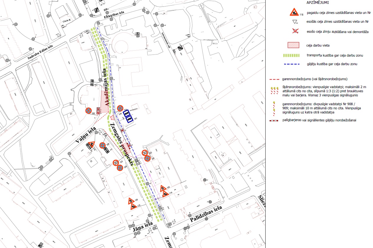 Satiksmes organizācijas shēma Akadēmijas ielā