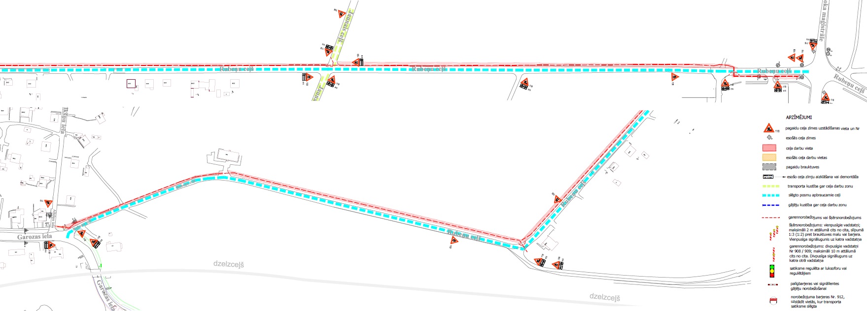 Satiksmes organizācijas shēma Rubeņu ceļā