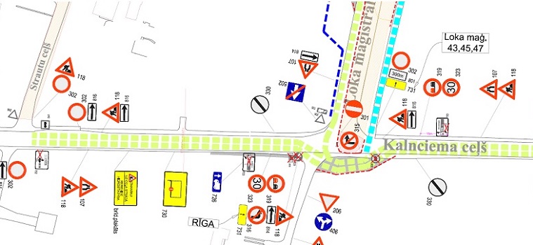 Satiksmes organizācijas shēma Loka maģistrāles un Kalnciema ceļa krustojumā