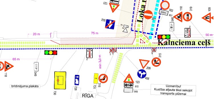 Satiksmes organizācijas shēma Loka maģistrāles un Kalnciema ceļa krustojumā
