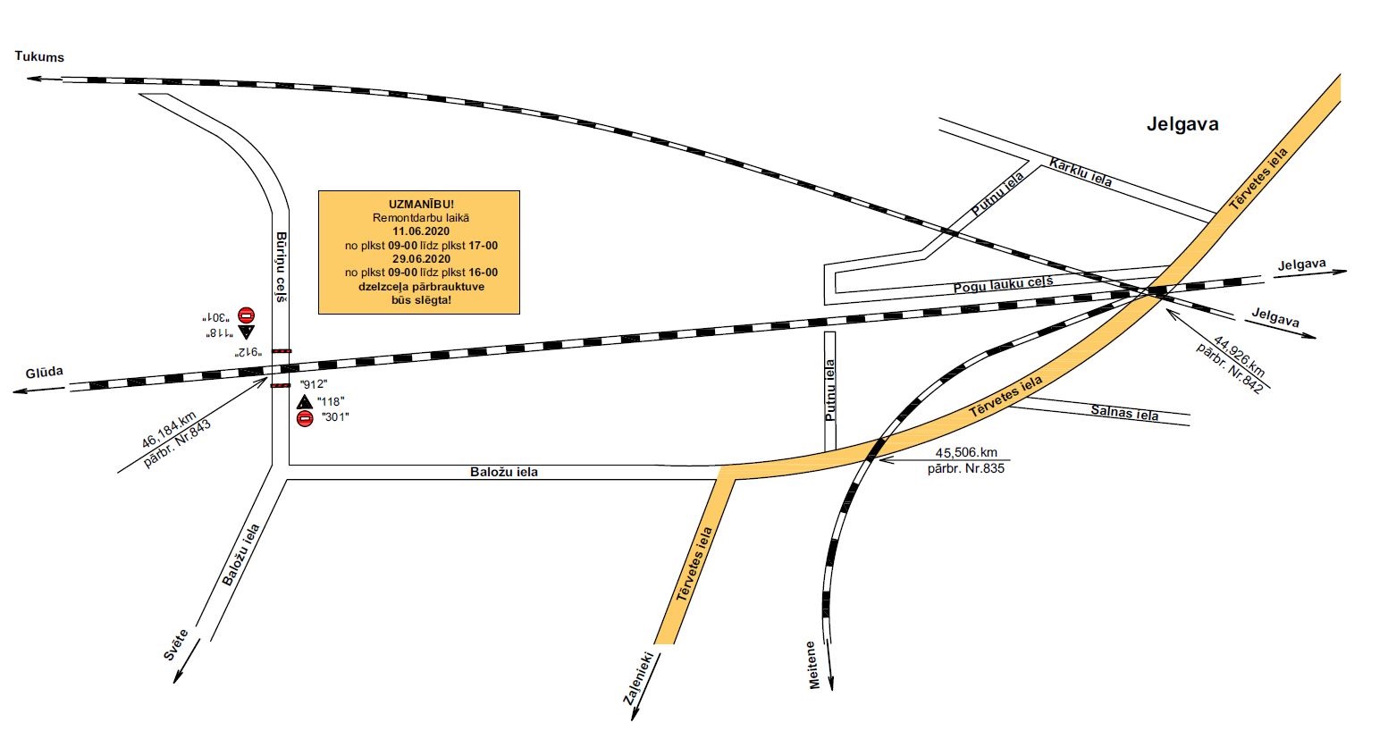 Satiksmes organizācijas shēma Būriņu ceļa dzelzceļa pārbrauktuvei
