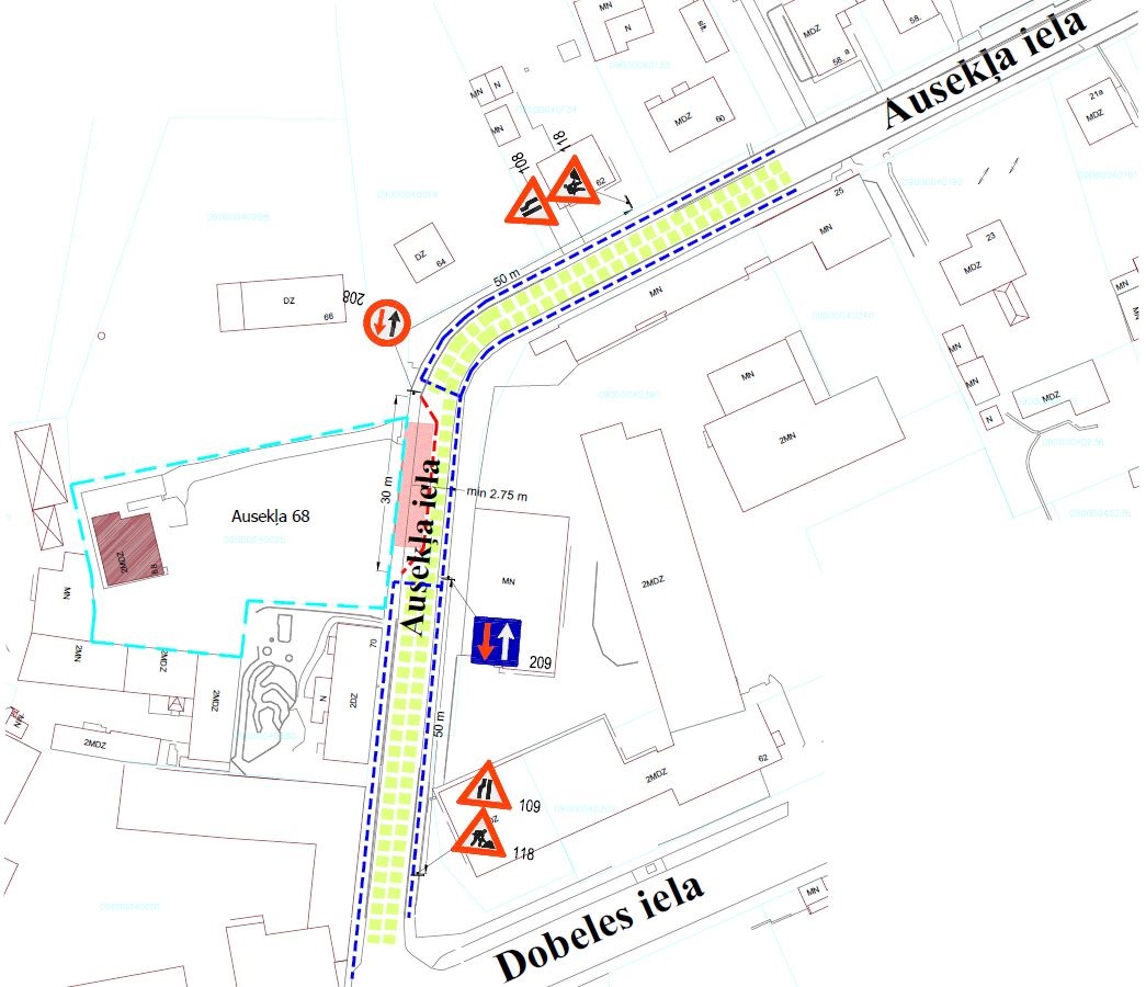 Satiksmes organizācijas shēma Ausekļa ielā