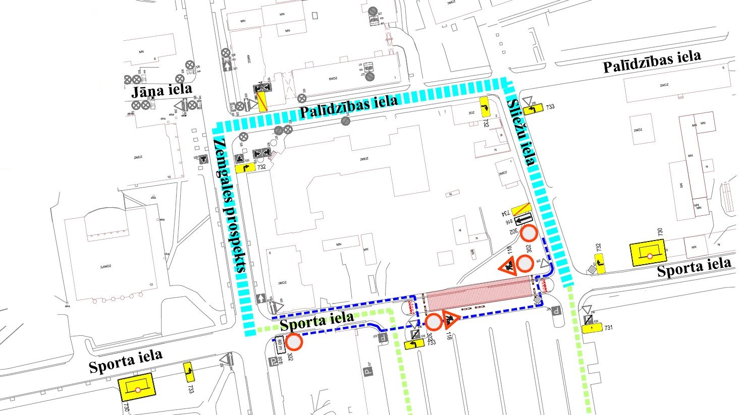 Satiksmes organizācijas shēma Sporta ielā