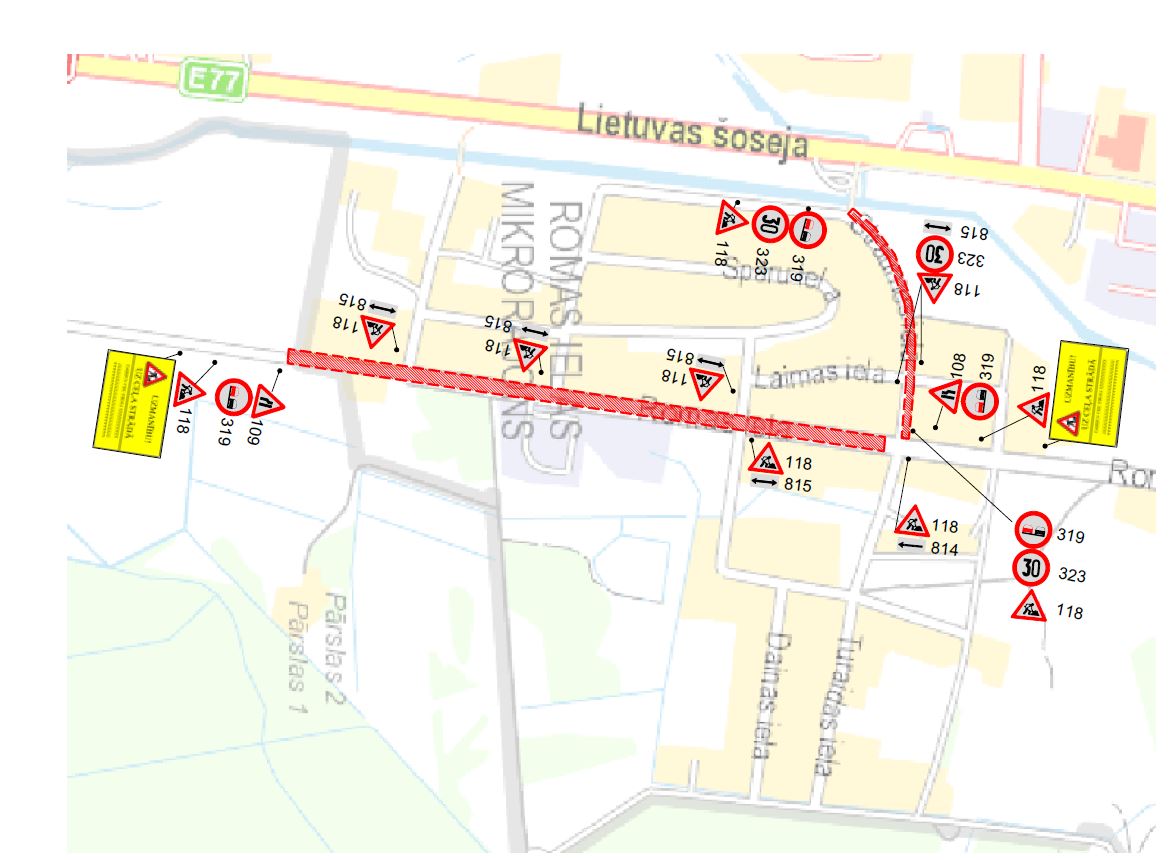 Satiksmes organizācijas shēma Romas ielā un Straumes ielā