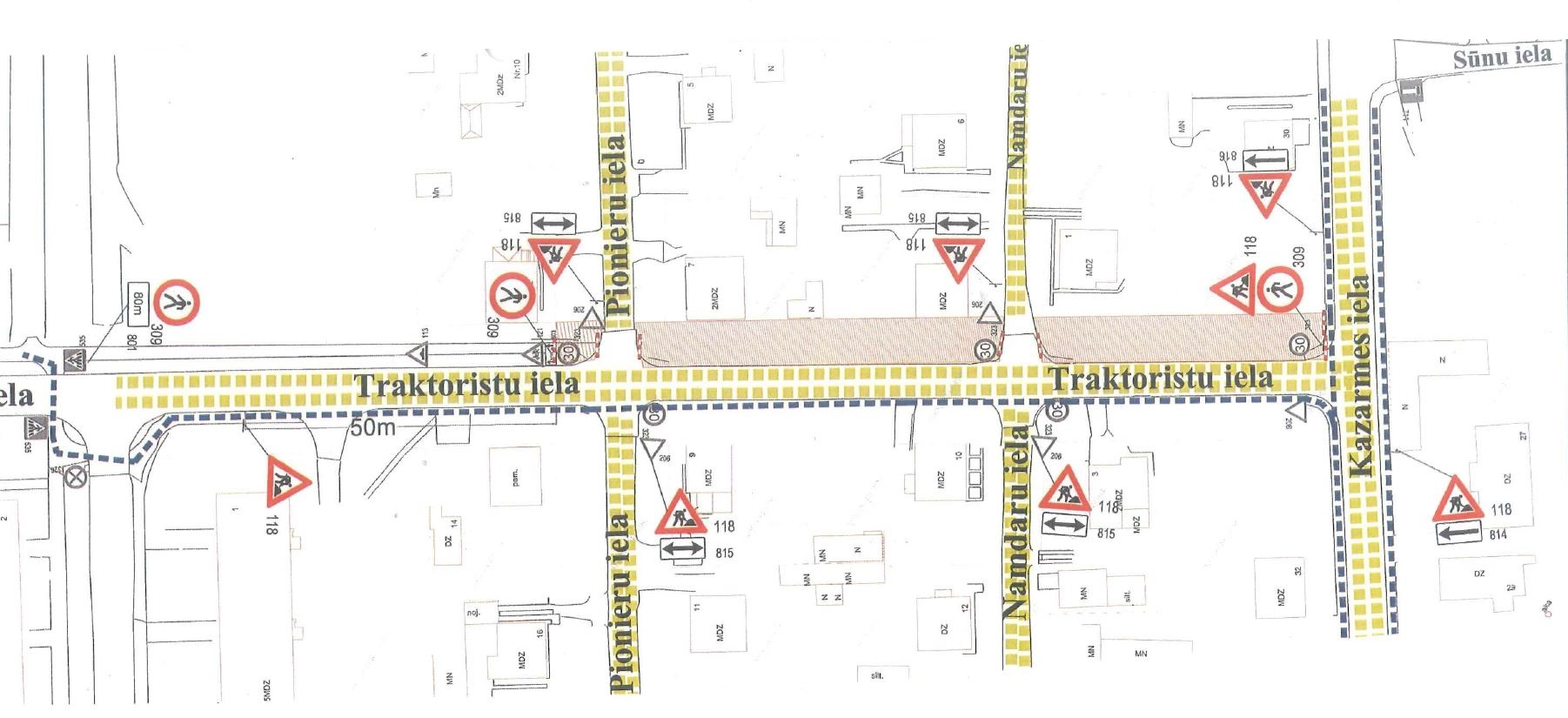 Satiksmes organizācijas shēma Traktoristu ielā