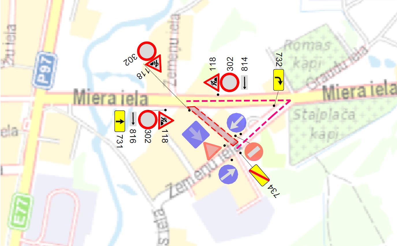Satiksmes organizācijas shēma Zemeņu ielā