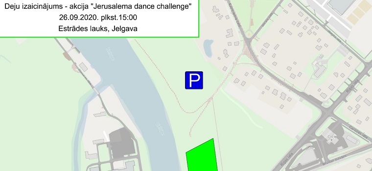 Deju izaicinājuma #JerusalemaDanceChallenge norises vietas shēma - pļava pretī Jelgavas pilij