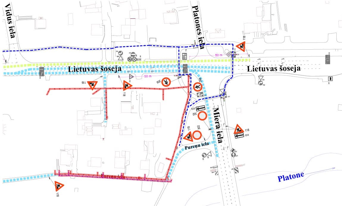 Satiksmes organizācijas shēma Pureņu ielā un Romas ielā