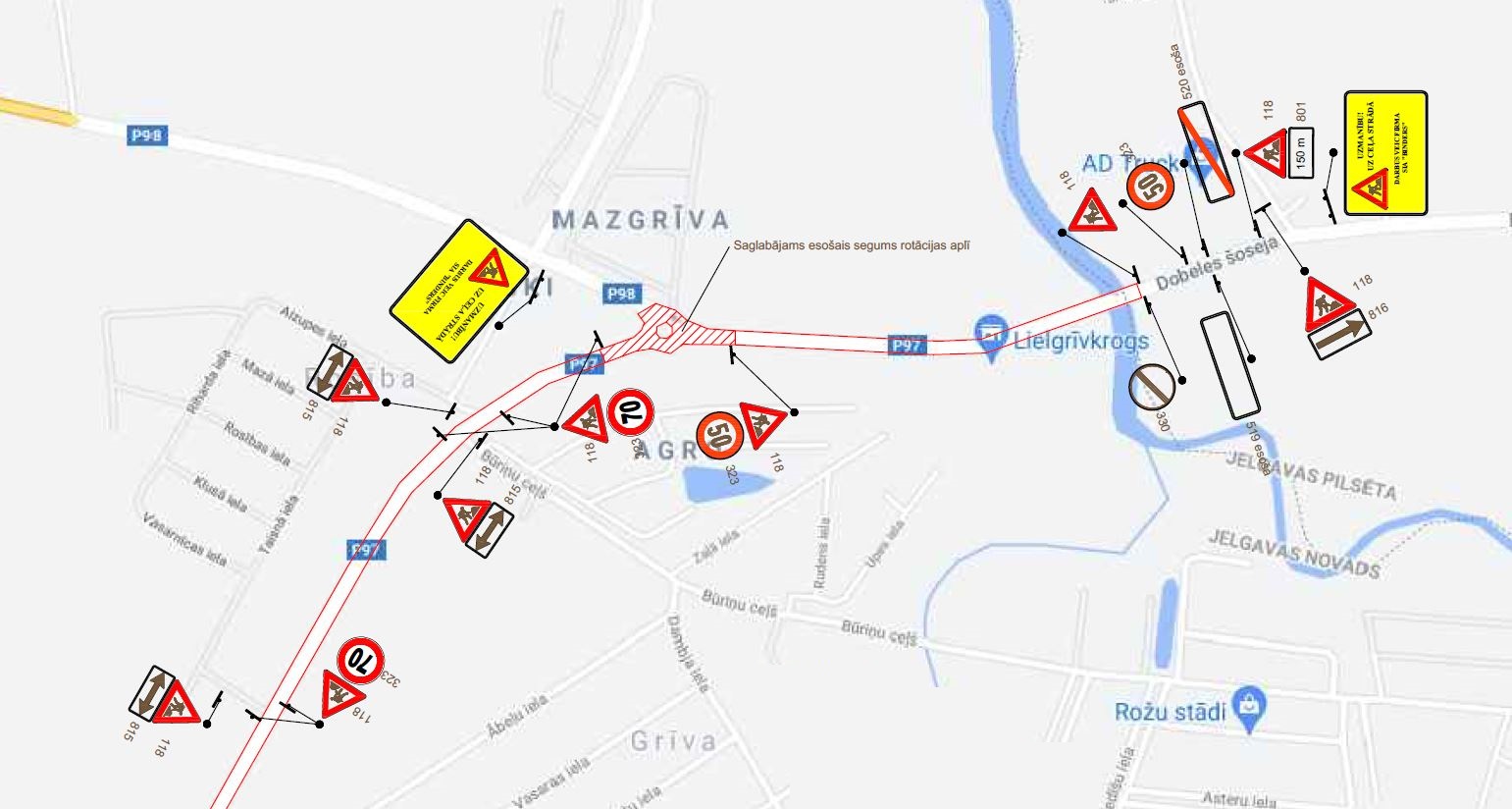 Satiksmes organizācijas shēma Valsts reģionālā autoceļa P97 Jelgava – Dobele – Annenieki posmā