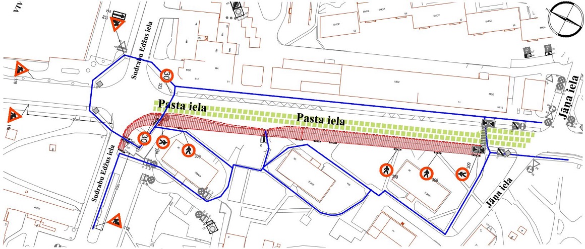 Satiksmes organizācijas shēma Pasta ielā