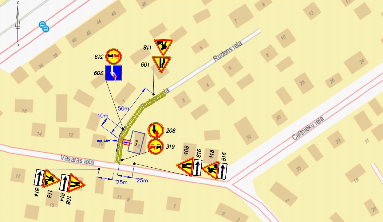 Satiksmes organizācijas shēma Rudens ielā