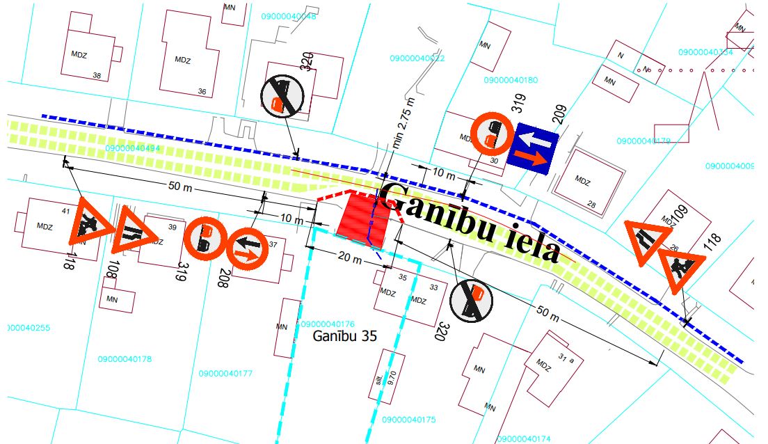 Satiksmes organizācijas shēma Ganību ielā