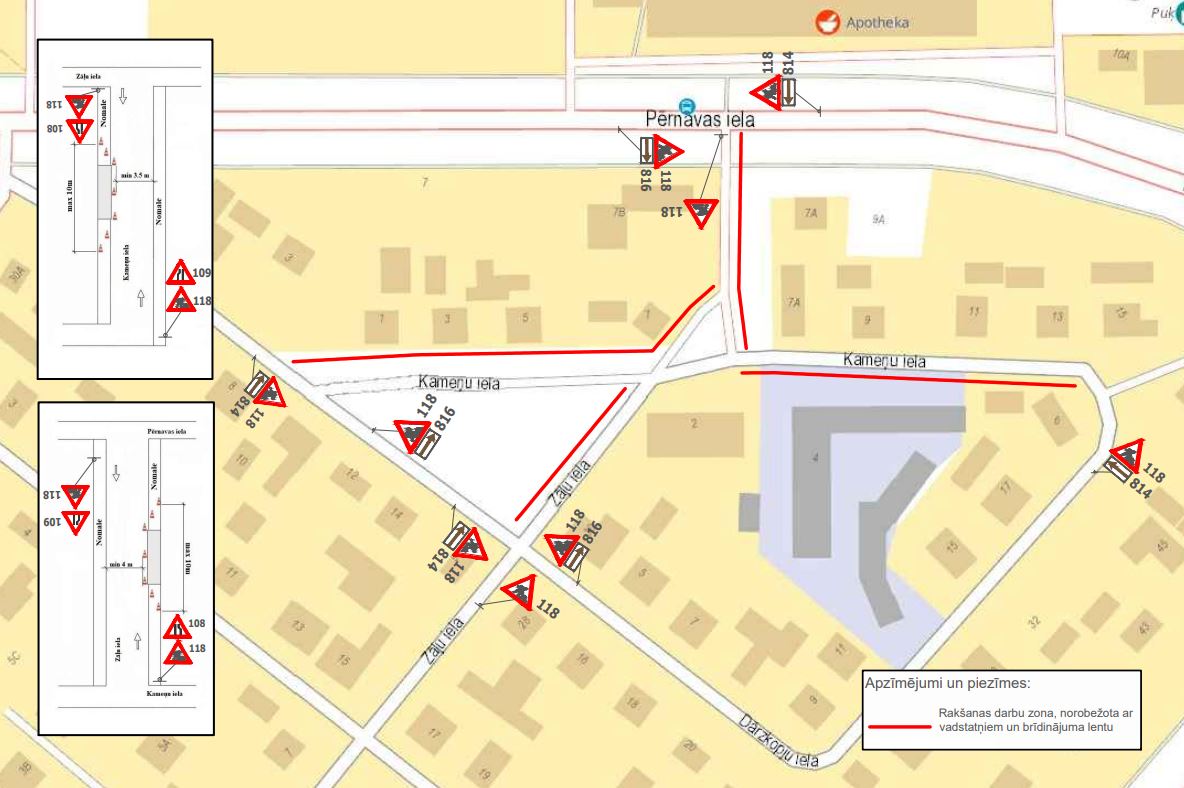 Satiksmes organizācijas shēma Kameņu ielā