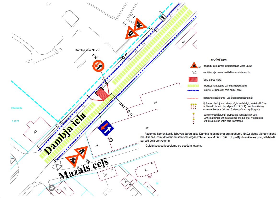 Satiksmes organizācijas shēma Dambja ielā