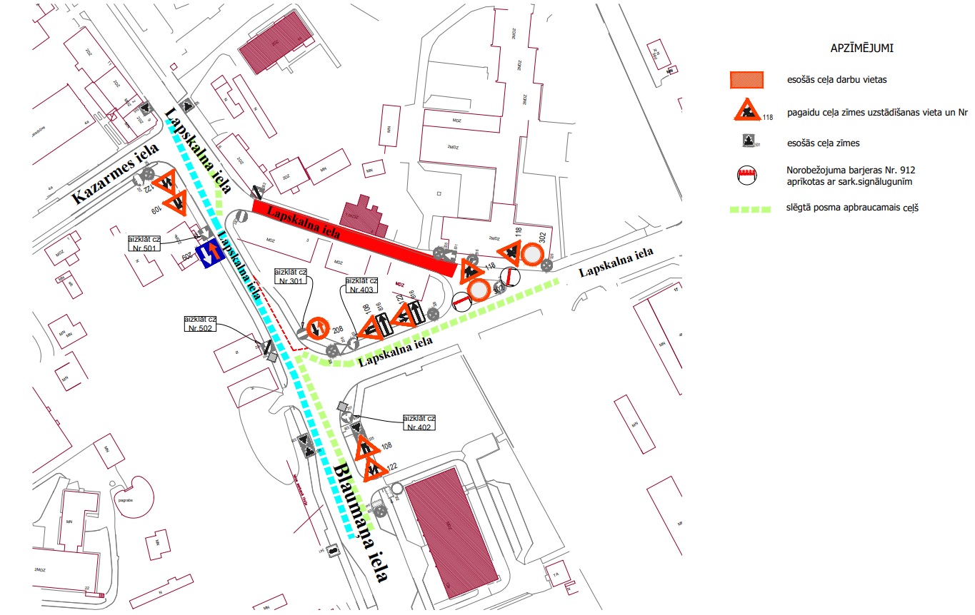 Satiksmes organizācijas shēma Lapskalna ielā
