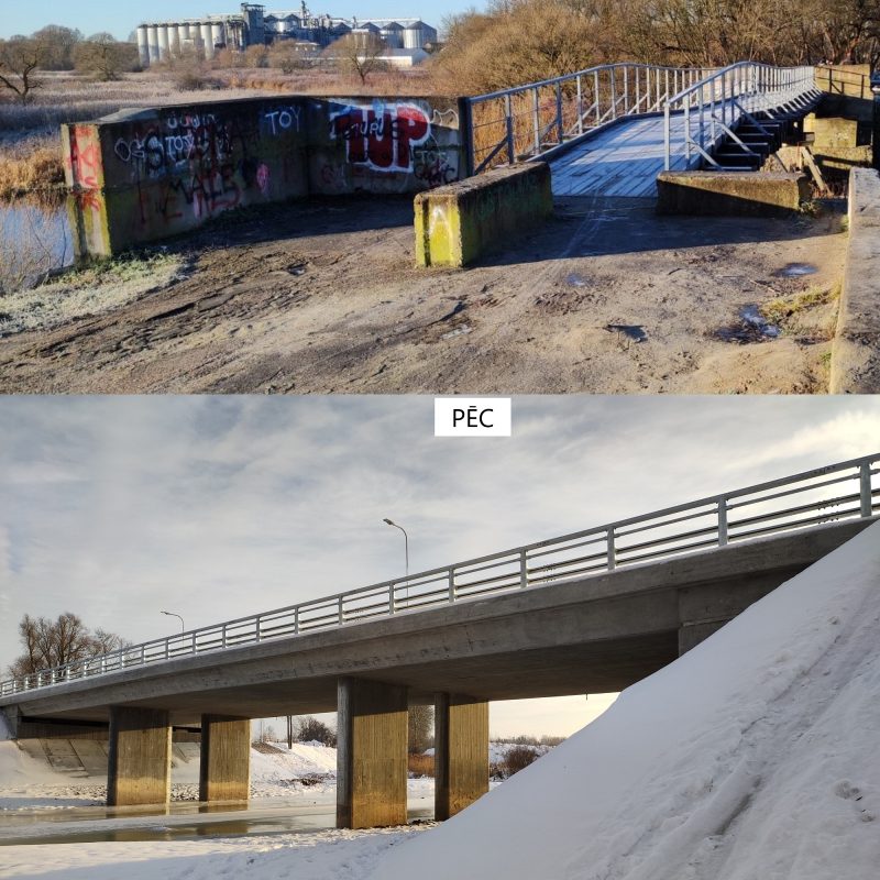 Tilts pār Platones upi Bauskas ielā pirms un pēc pārbūves