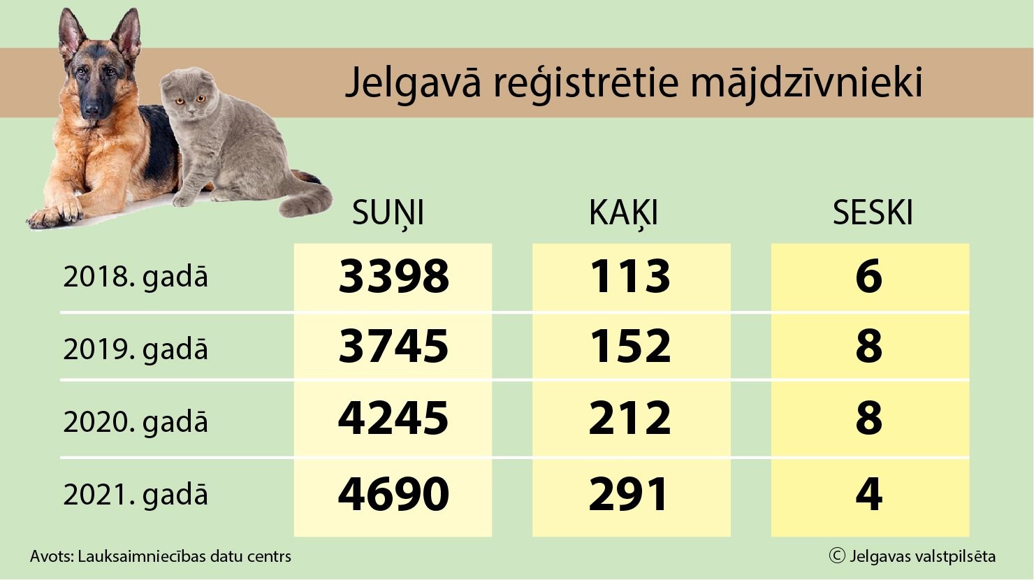 Jelgavā reģistrētie mājdzīvnieki. Foto: jelgava.lv