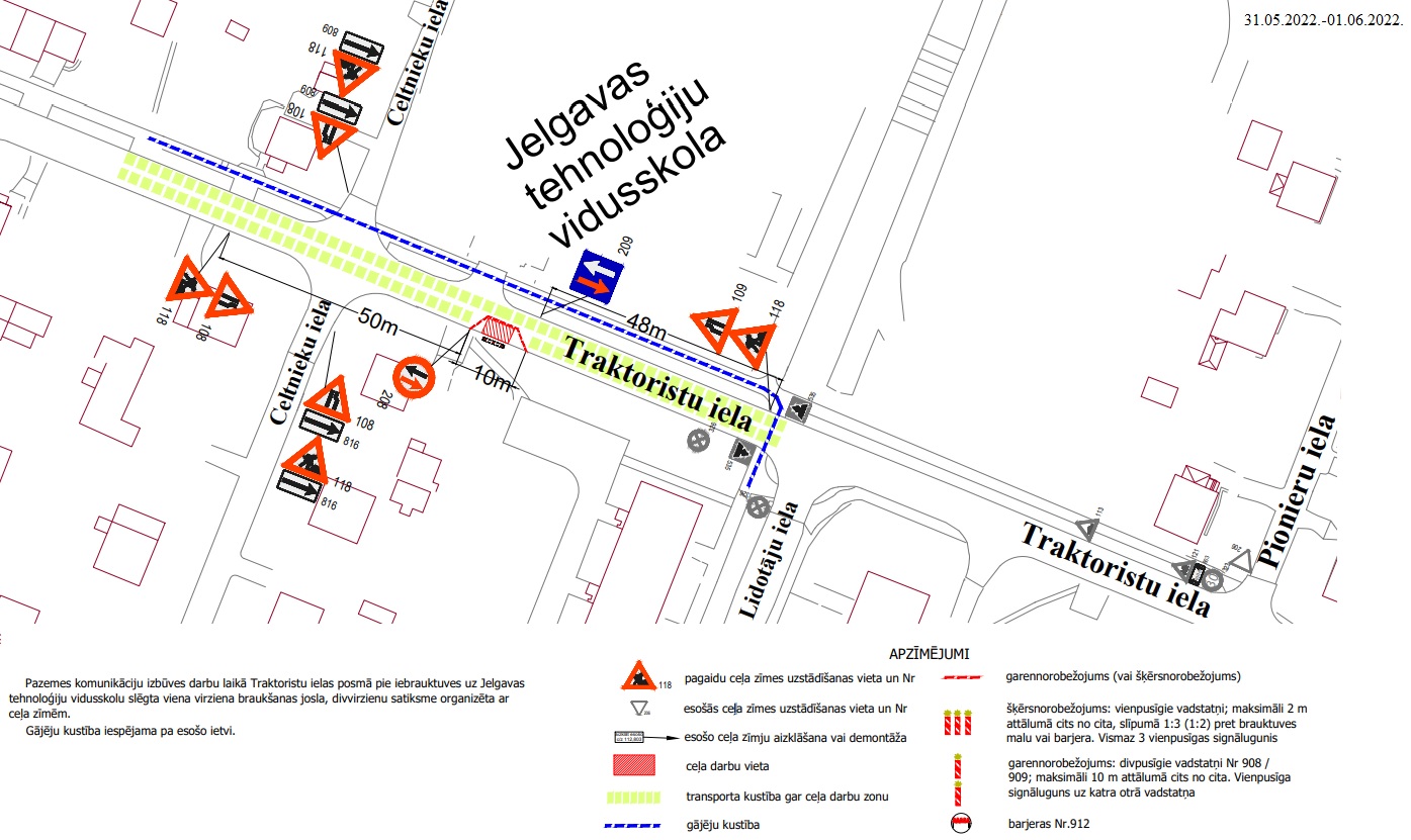 Satiksmes organizācijas shēma Traktoristu ielā no 31.05.-01.06.