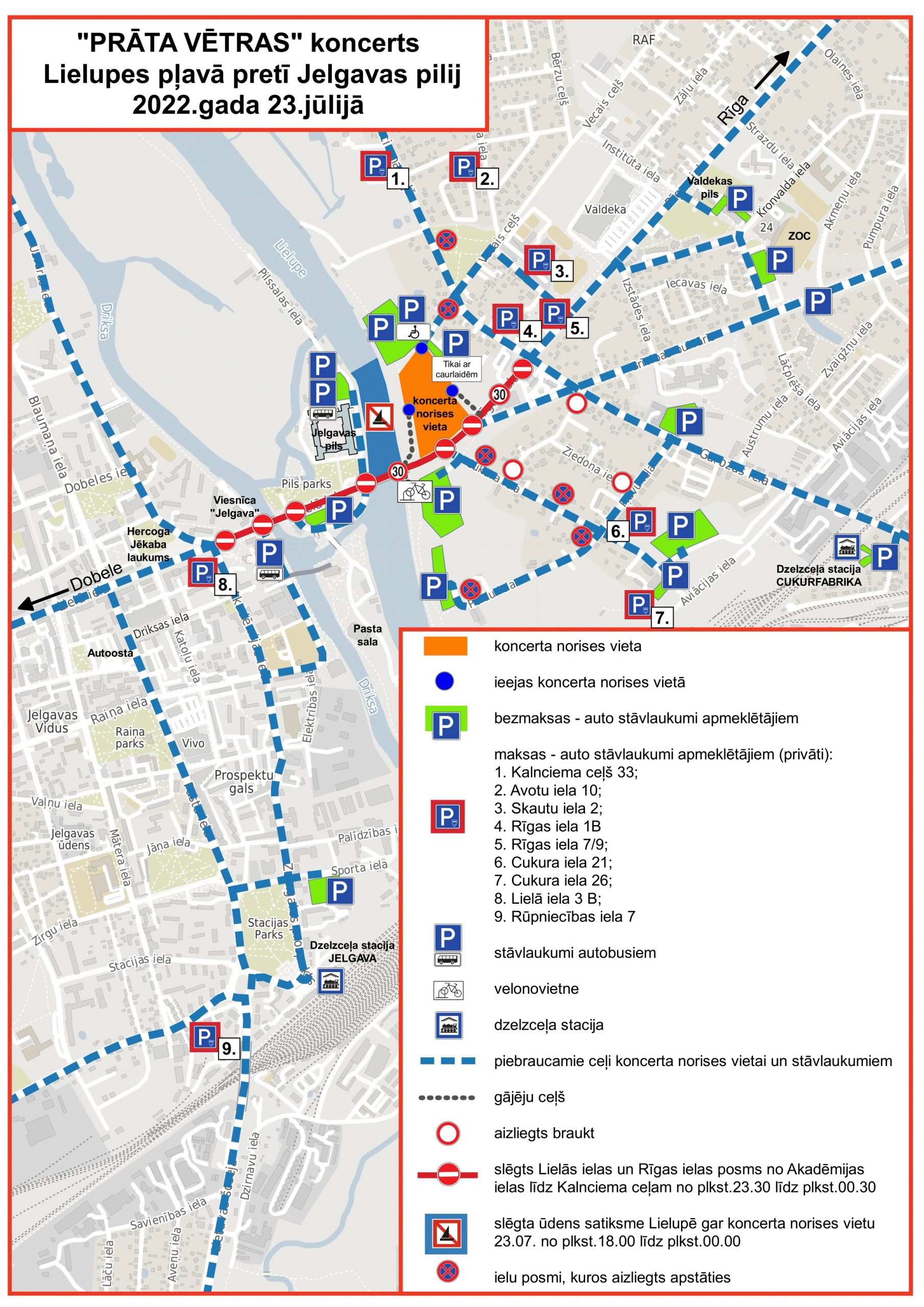 Satiksmes organizācija grupas "Prāta Vētra" koncerta laikā 23. jūlijā