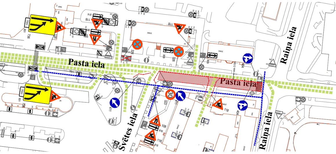 Satiksmes organizācijas shēma Pasta ielā