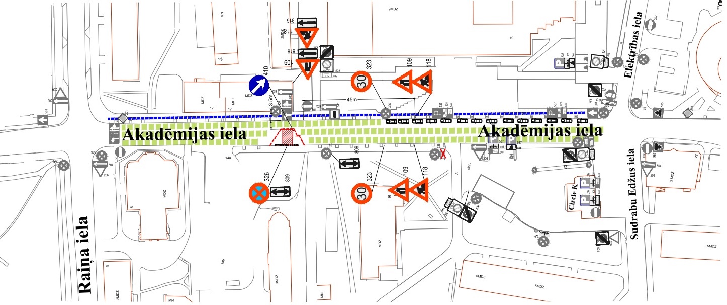 Satiksmes organizācijas shēma Akadēmijas ielā