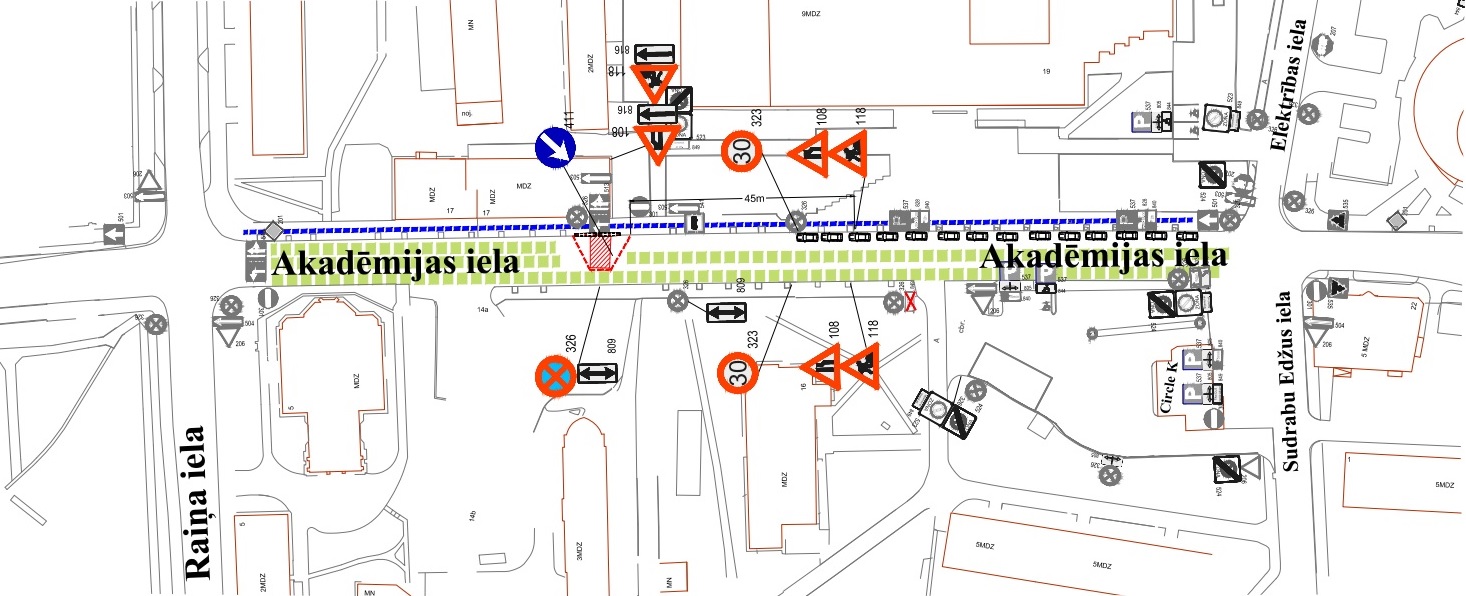 Satiksmes organizācijas shēma Akadēmijas ielā