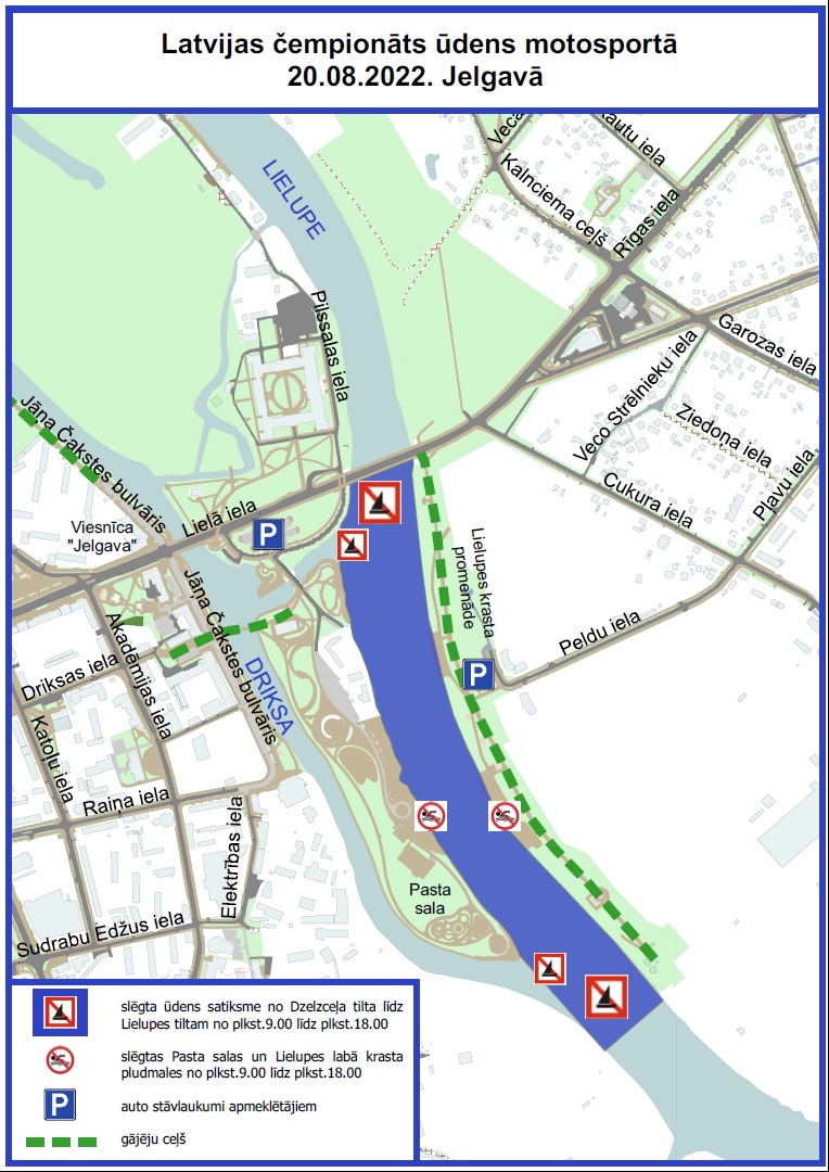 Satiksmes organizācijas shēmu pasākuma “Latvijas čempionāts ūdens motosportā” laikā
