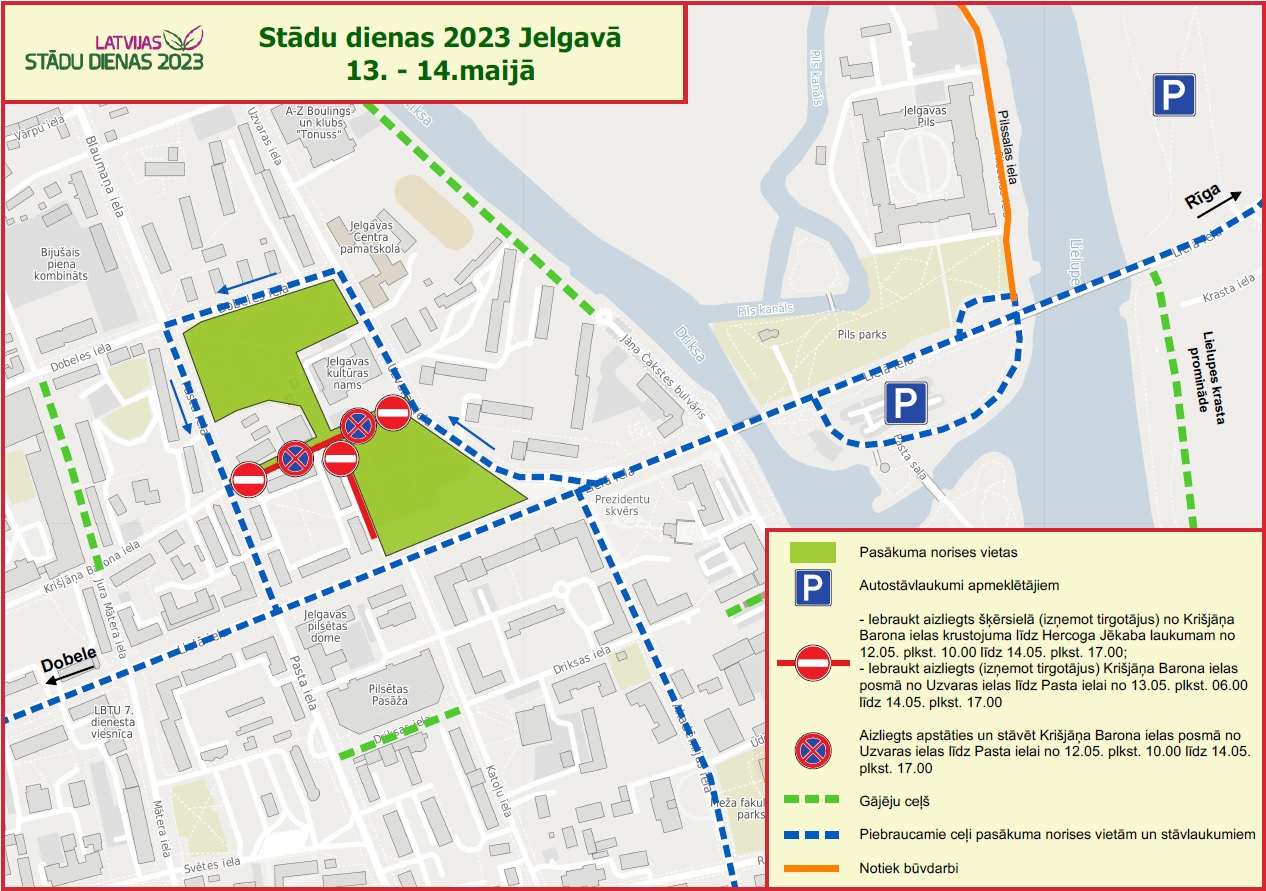 Satiksmes organizācijas shēma "Latvijas tādu dienas Jelgavā 2023" norises laikā