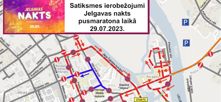 Satiksmes organizācijas shēma Jelgavas Nakts pusmaratona laikā