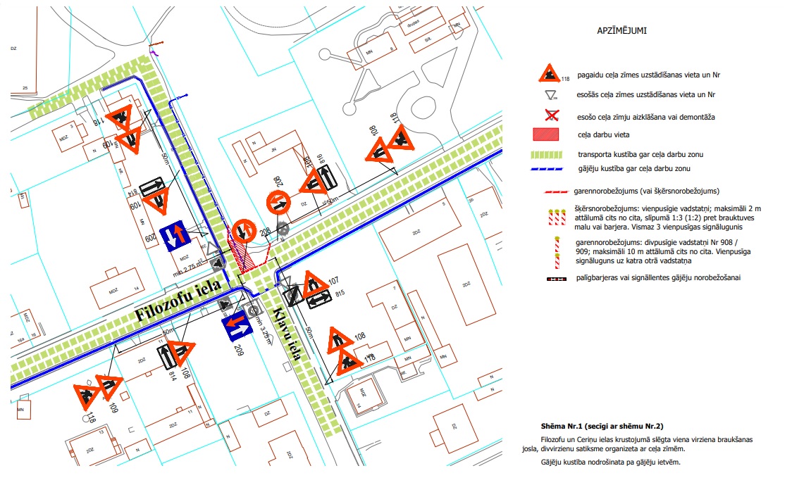 Satiksmes organizācijas shēma Kļavu iela