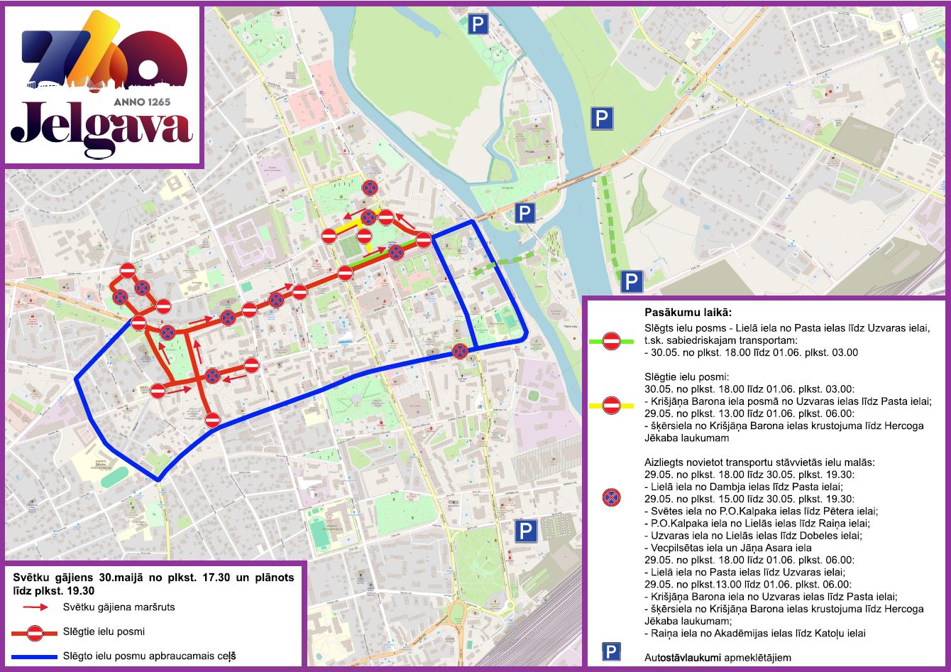 Satiksmes organizācijas shēma Jelgavas pilsētas svētku gājiena laikā