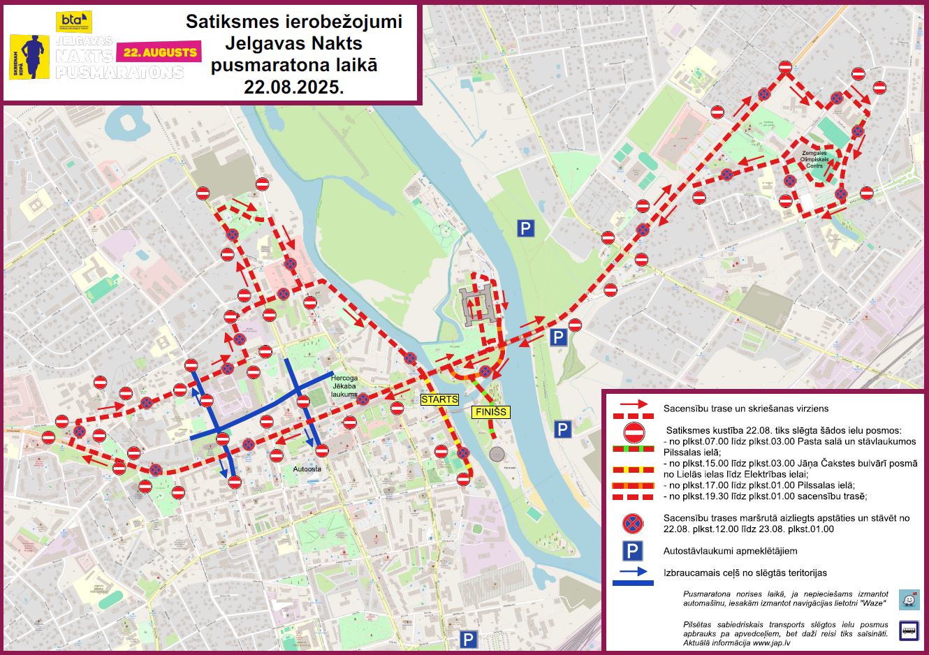 Satiksmes organizācijas shēma Jelgavas Nakts pusmaratona laikā