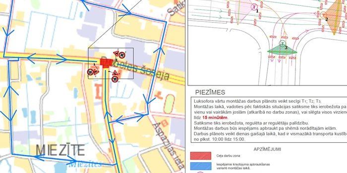 Satiksmes organizācijas shēma Dobeles šosejas un Atmodas ielas krustojumā