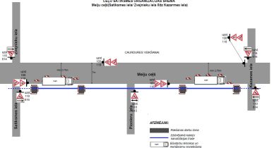 Meiju cels Ceļu satiksmes organizācijas shēma būvdarbiem Meiju ceļā posmā no Zvejnieku ielas līdz Kazarmes ielai.