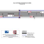 Jēkaba ielas satiksmes shēma: kabeļu trases izbūve posmā Raiņa–Zirgu iela. Ātruma ierobežojums 30 km/h.