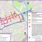 Jelgavas pilsētas svētku satiksmes ierobežojumu karte 2026. gada 28.–31. maijā. Norādīti gājiena un apbraucamie ceļi.