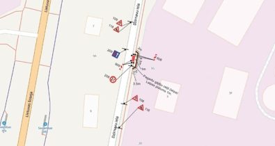 Dzirnavu_iela_small Satiksmes organizācijas shēma Dzirnavu ielā pie ēkām 9 un 9A: norādītas ceļa zīmes, būvdarbu zona, pagaidu gājēju ceļš (1 m)
