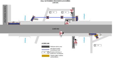 Liela_iela Satiksmes organizācijas shēma Lielajā ielā kabeļu kanalizācijas izbūves un rakšanas darbu laikā.