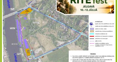 shema_festivalam Satiksmes organizācijas shēma festivalam "RITE fest" Jelgavā, Cukura un Pļavu ielas apkārtnē, ar norādītām norises vietām, stāvlaukumiem un satiksmes ierobežojumiem.