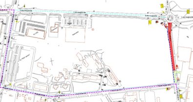 AVIĀCIJAS_iela_small Aviācijas ielā: darbu zona, pagaidu ceļa zīmes, gājēju kustības maršruts, apbraucamais ceļš un piekļuve objektiem.