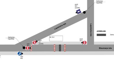 BLAUMANA_iela_small Ceļu satiksmes organizācijas shēma Blaumaņa ielā: darbu zona, satiksmes regulētāji, zīmes “Iebraukt aizliegts”, “Apbraukt pa labi” un slēgta satiksme Blaumaņa ielā.