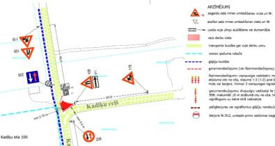 Kadiķu_ceļš_small Satiksmes organizācijas shēma Kadiķu ceļā: ceļa darbi, pagaidu zīmes "Ceļa darbi", "Dodiet ceļu", apbraukšana, divvirzienu satiksme un kustības ierobežojumi.
