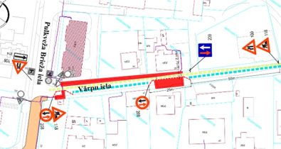Vārpu_iela_small Satiksmes organizācijas shēma Vārpu ielā posmā starp Pulkveža Brieža ielu un Viestura ielu ar ceļa darbu zonu, pagaidu ceļa zīmēm, satiksmes ierobežojumiem un gājēju kustības organizāciju.