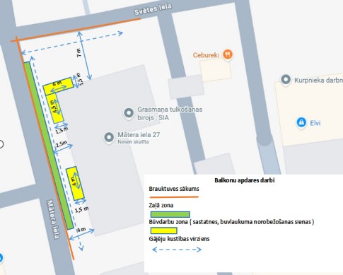 Satiksmes ierobežojumu shēma Mātera ielā un Svētes ielā.