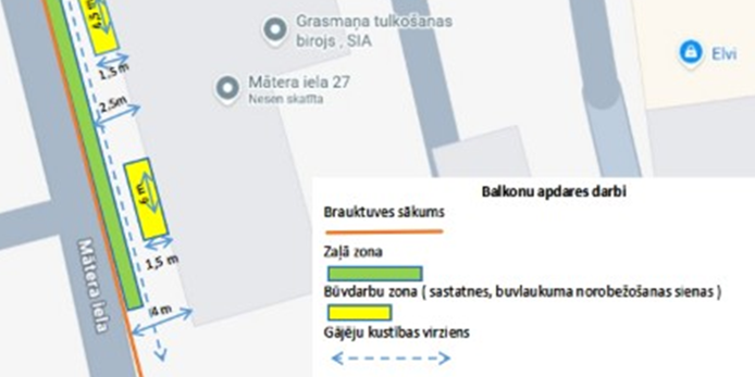 Satiksmes ierobežojumu shēma Mātera ielā un Svētes ielā.