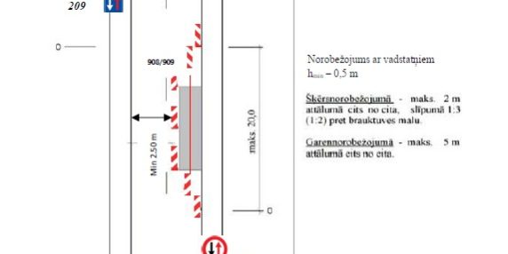 Griezes ielas satiksmes organizācijas shēma īslaicīgu darbu vietā ar vadkonusiem, norobežojumu un ceļa zīmēm.