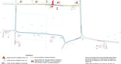 Žagaru cels Satiksmes organizācijas shēma Žagaru ceļa posmā ar apbraucamajiem ceļiem, pagaidu zīmēm un gājēju kustības norādēm.